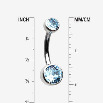 Detail View 1 of Implant Grade Titanium Internally Threaded Bezel Set Gem Belly Button Ring-Aqua
